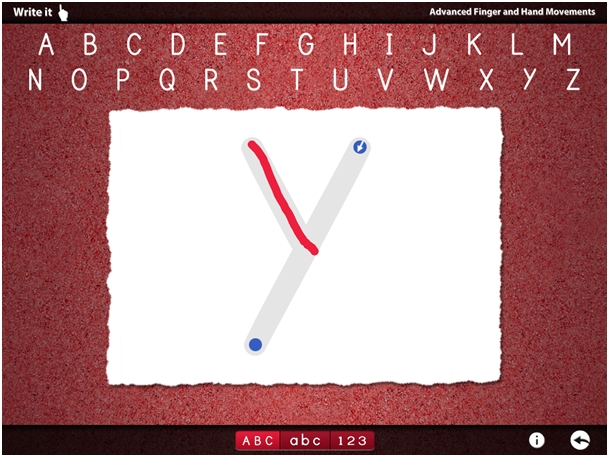 Screenshot aplikacji Dexteria. Nauka pisania litery Y