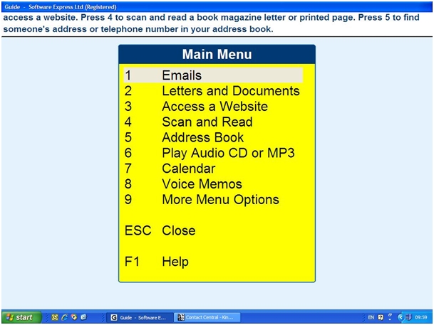 Screenshot programu pokazujący listę czynności możliwych do wykonania