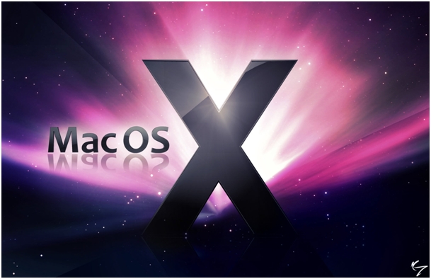 Napis Mac OS X na fioletowym tle