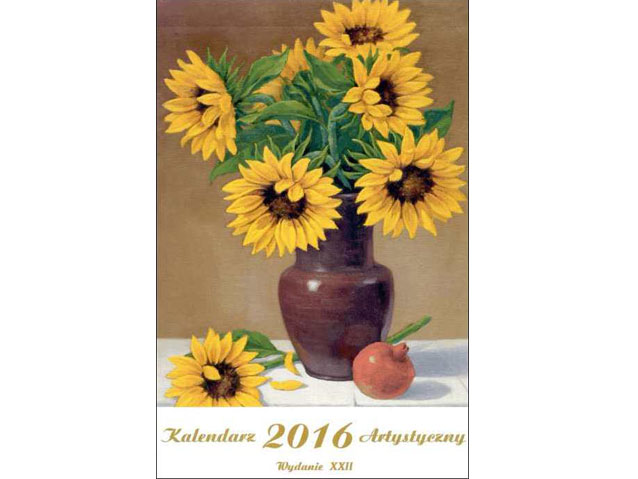 okładka kalendarza AMUN na 2016 rok ze słonecznikami w wazonie