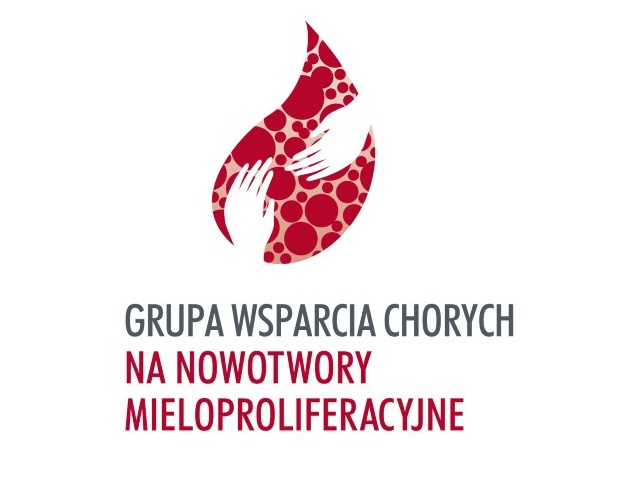 logo Grupy Wsparcia mielofibrozy - grafika dwóch dłoni w konturze kropli krwi