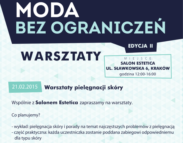 plakat warsztatów "Moda bez ograniczeń" w Krakowie