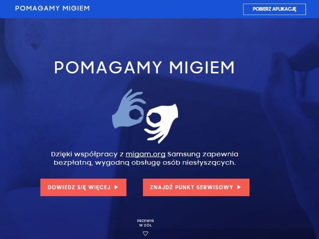 fragment strony samsung, z dostępną aplikacją Migam