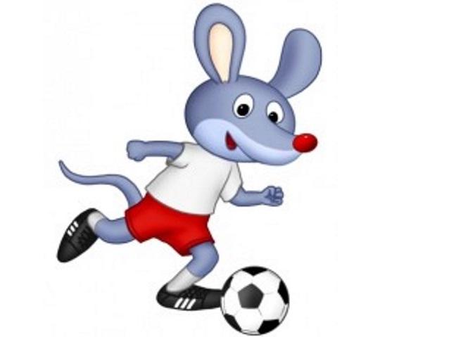 rysunek Myszy w stroju sportowym, kopiącej piłkę