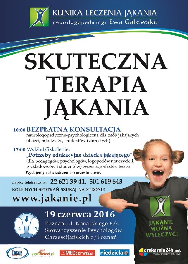 plakat zachęcający do udziału w Skutecznej Terapii Jąkania w Poznaniu