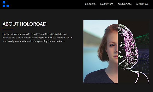 Fragment strony internetowej ze zdjęciem przedstawiającym zdjęcie dziewczyny - połowa twarzy to zdjęcie, druga połowa to widok mocno kontrastowy, widać tylko kontury twarzy