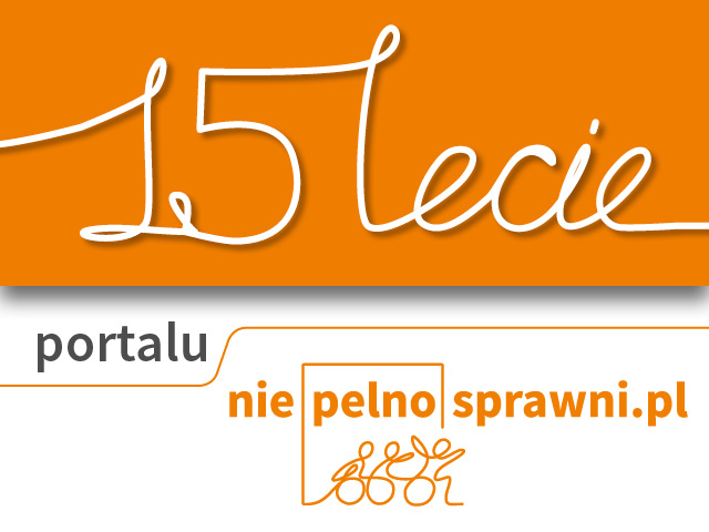 grafika przedstawiająca napis 15-lecie portalu oraz logo niepelnosprawni.pl