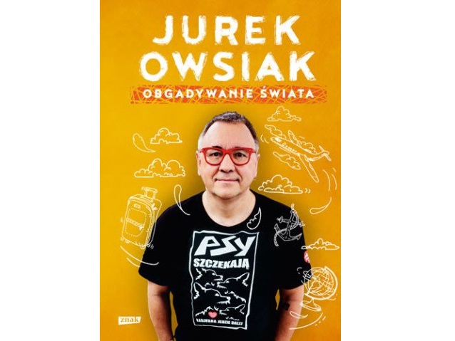 okladka książki Obgadywanie świata: na środku Jurek Owsiak na pomarańczowym tle, wyżej tytuł książki