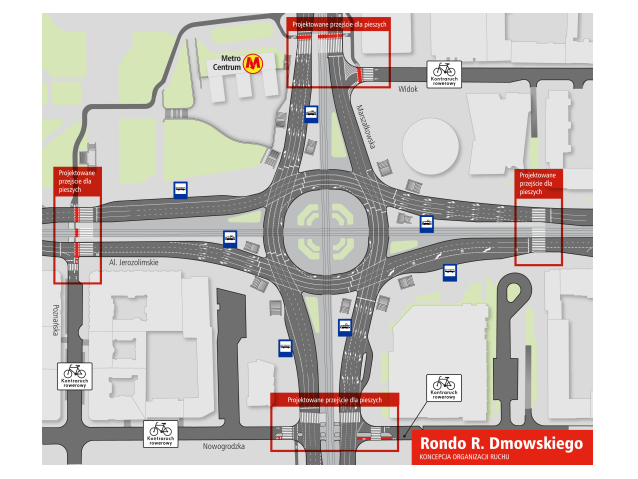 Projekt przejść dla pieszych na Rondzie Dmowskiego