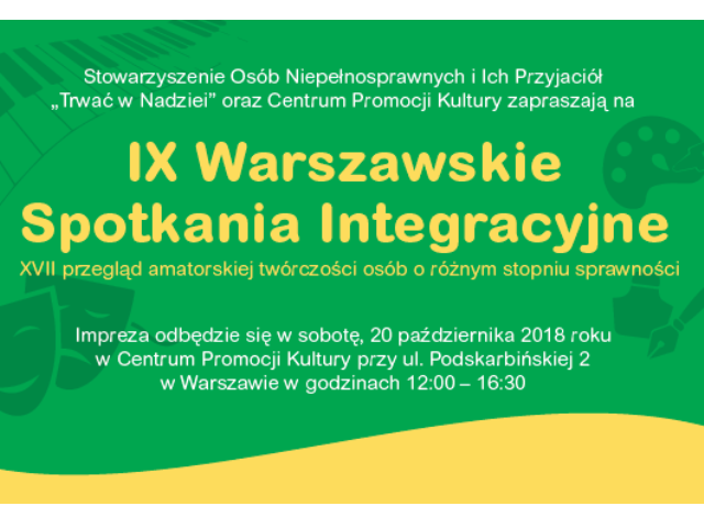 plakat z najważniejszymi informacjami dot. Warszawskich Spotkań Integracyjnych