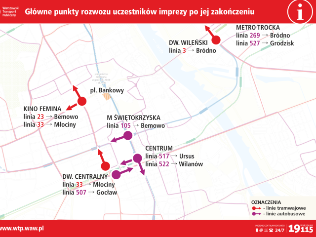 mapa z punktami rozwozu uczestników sylwestra