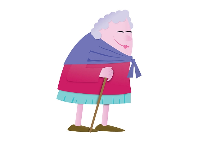 Rysunek babci z chustą i o lasce