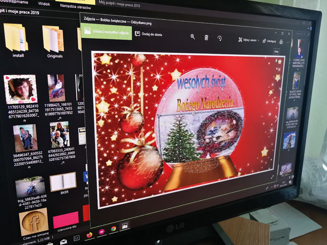 Efekt pracy Moniki jako graficzki – przygotowanie efektownej kartki świątecznej