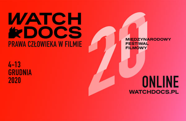 plakat. Główny napis Watch Docs Prawa człowieka w filmie