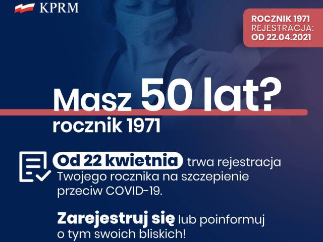 plakat informujący o możliwości szczepienia dla 50-latków