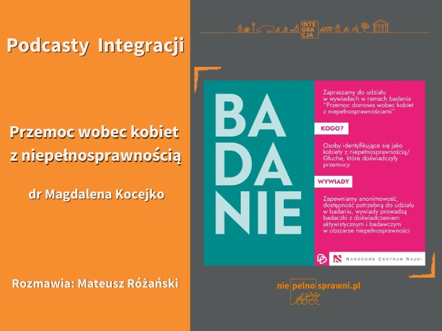 Na grafice podcastu umieszczona jest grafika informująca o Badaniu „Specyfika przemocy domowej wobec kobiet z niepełnosprawnościami”. Po jej lewej stronie jest napis Badanie, a po prawej zaproszenie do wzięcia udziału w badaniu dla kobiet identyfikujące się jako kobiety z niepełnosprawnością/głuche, które doświadczyły przemocy. Przeprowadzające badanie badaczki zapewniają anonimowość i dostępność a także deklarują doświadczenie badawcze i aktywistyczne w obszarze niepełnosprawności.   