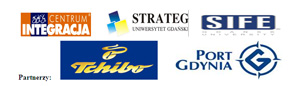 Logotypy: Centrum Integracja, Strateg UG, SIFE, Tchibo, Port Gdynia