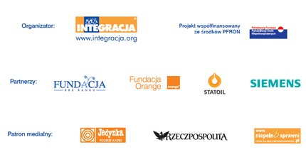 LLogotypy parnterów: Fundacja BRE Banku, Fundacja Orange, Statoil, Siemens; organizatorzy: Integracja, PFRON